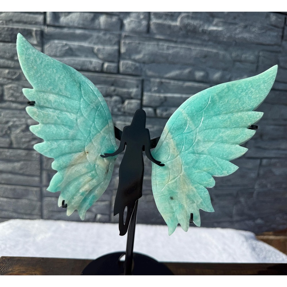 Amazonite Wings on Metal Display Stand